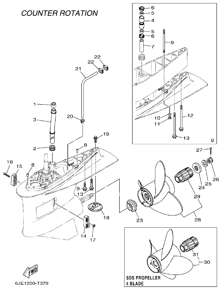 Yamaha F300DET, FL300DET LOWER CASING & DRIVE 4 parts diagram